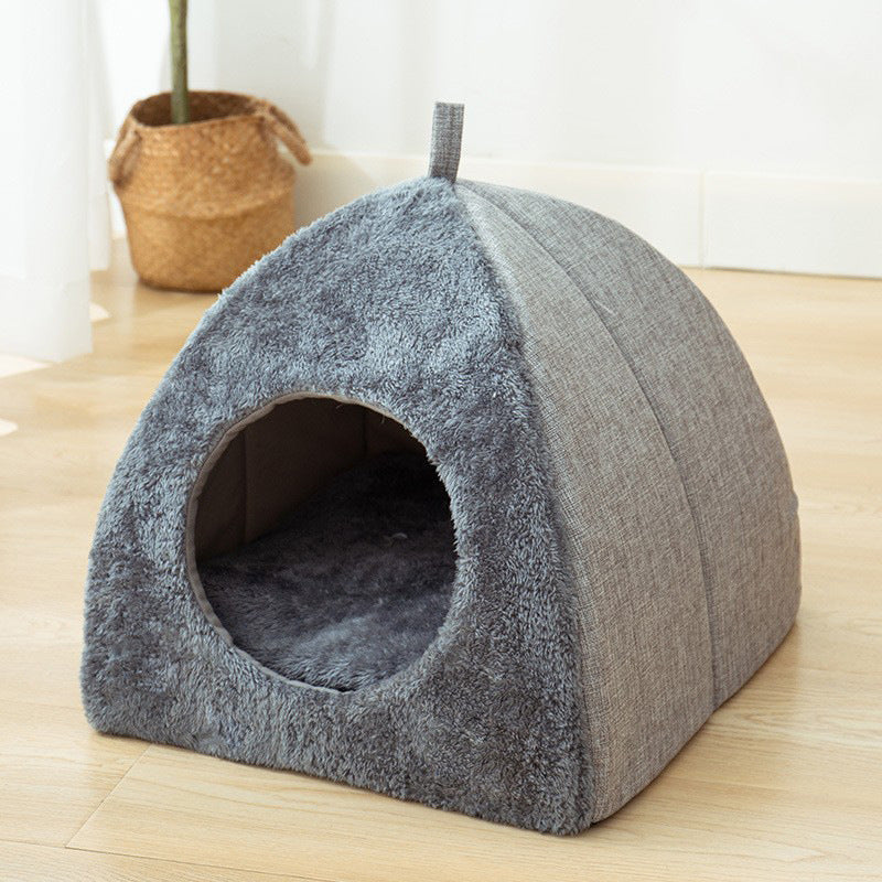 New Triangular Enclosed Cat House, Warm Plush Pet Bed for Deep Sleep, Cozy Shelter for Cats and Small Dogs, Pet Gift