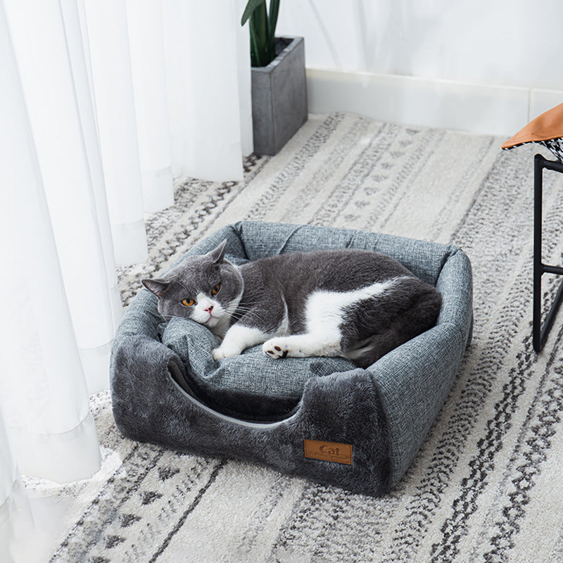New Triangular Enclosed Cat House Warm Plush Pet Bed For Deep Sleep Cozy Shelter For Cats And Small 2