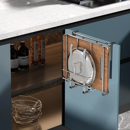 Under Cupboard Hanging Organizer Rack With Hook Paper Towel Rags Hanger Cutting Board Holder For Ki 2