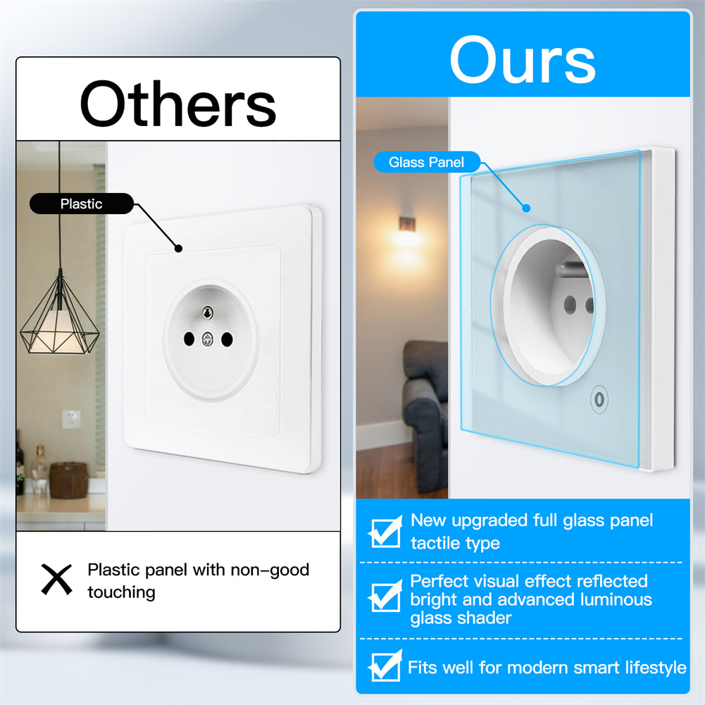 ZigBee Smart Wall Socket Glass Panel Outlet With Power Monitor Tuya Wireless Control Mesh Timer Ale 2