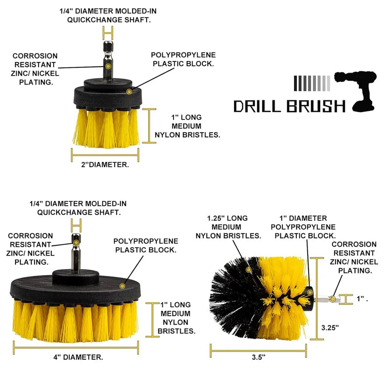 Drill Brush Kit, Electric Scrubber Brush, Plastic Round Cleaning Brush for Carpet, Glass, Car Tires, Nylon Brushes