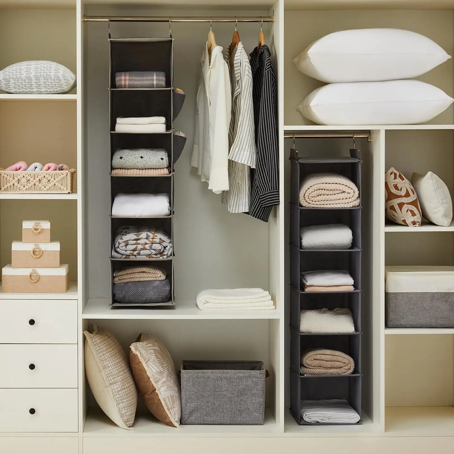 Foldable Shelf Hanging Closet Organizer and Storage, Closet Hanging Storage Shelves with Hooks, Shoe Shelf Clothes