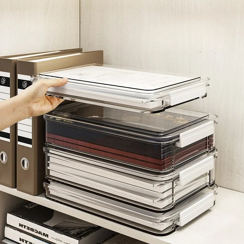 Transparent Acrylic Desktop Paper Storage Box Document Organizer Dust Proof Household Card Holder C 1