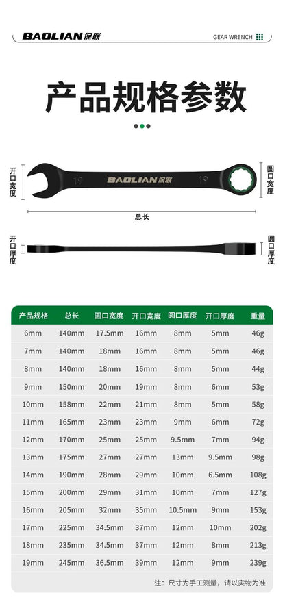 BAOLIAN Dual Directional Fast Plum Blossom Ratchet Wrench  IndustrialGrade DualUse Opening Tool 15