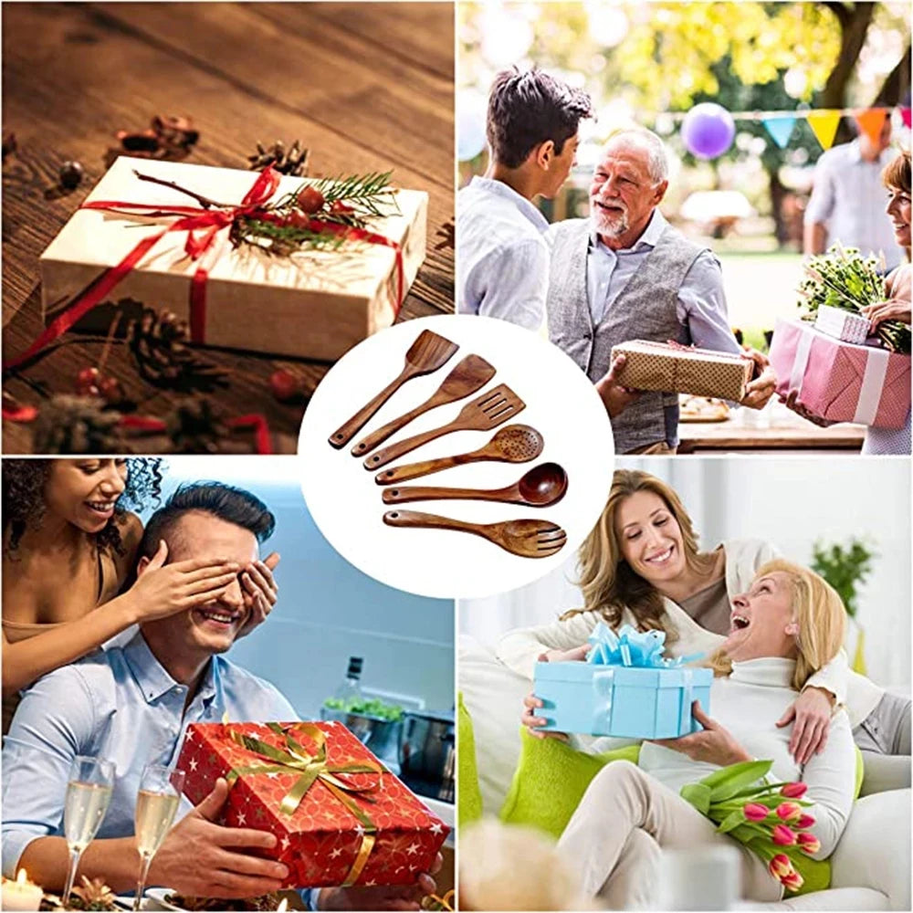 Cooking Utensils Wooden Set Wooden Spoons Soup Tools Kitchen Gift 5