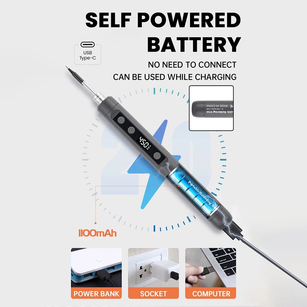 5V 15W USB Intelligent Electric Soldering Iron With Adjustable Temperature  Fast Heating Portable W 2