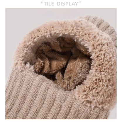 Winter Warm Knitted Hat Fashion Windproof Scarf Mask Onepiece Hat With Fluff Thickening For Women 3