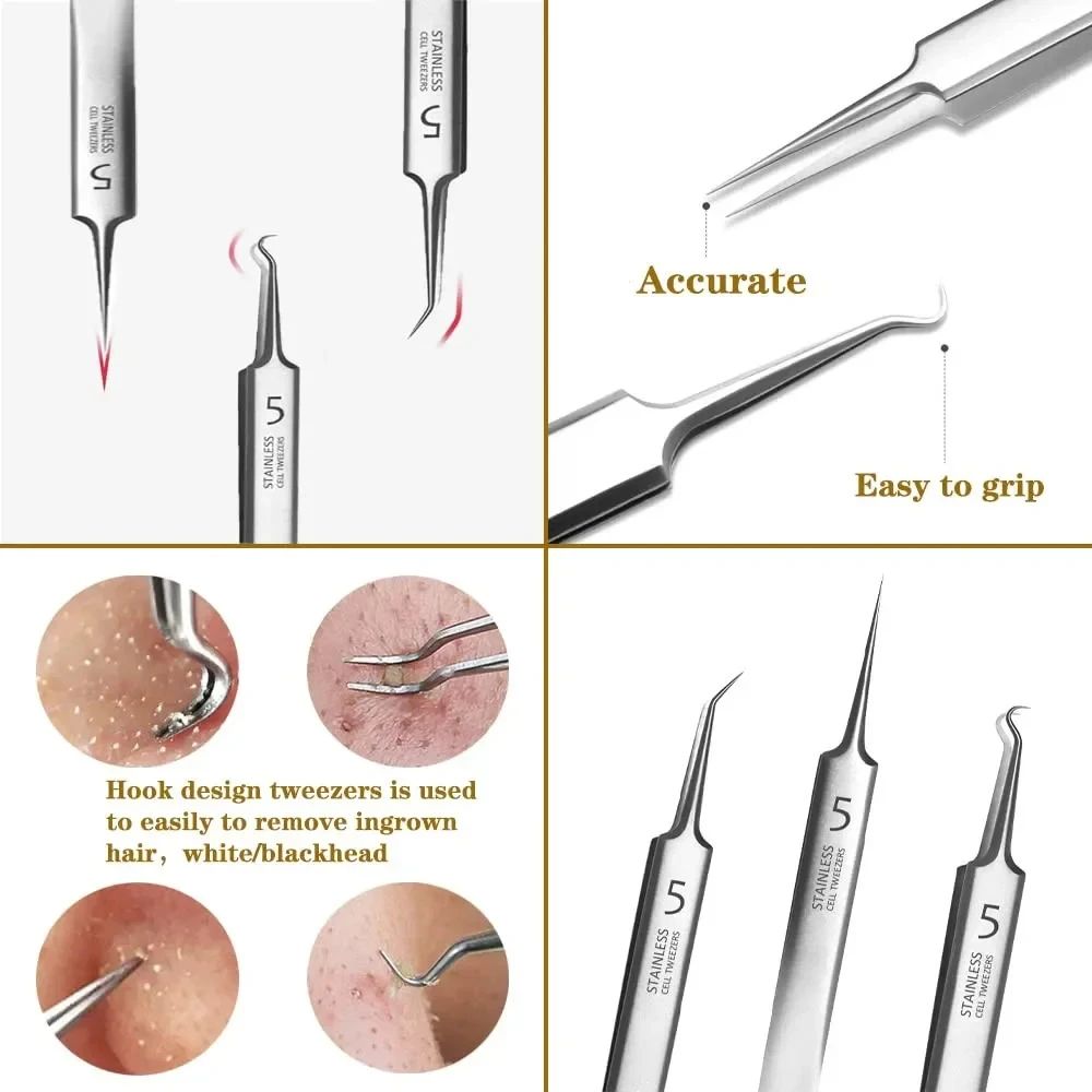 Professional UltraFine No5 Acne  Blackhead Removal Tweezers  Precision Pimple Extractor Tool 4