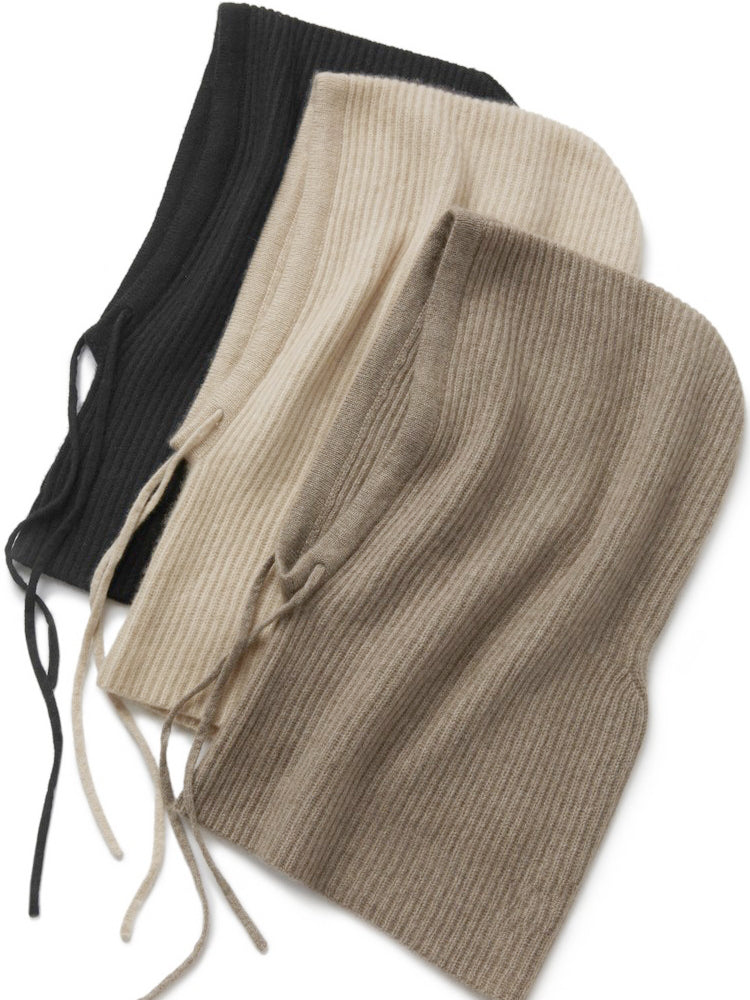 Soft Warm Wool Knitted Balaclava Hat For Women Cashmere Hooded Drawstring Ski Bonnet Neck Protect F 3