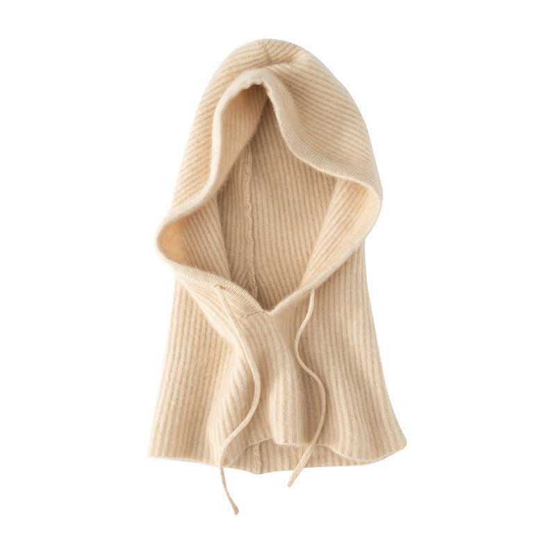 Soft Warm Wool Knitted Balaclava Hat For Women Cashmere Hooded Drawstring Ski Bonnet Neck Protect F 4