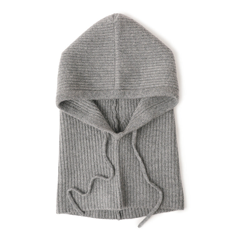 Soft Warm Wool Knitted Balaclava Hat For Women Cashmere Hooded Drawstring Ski Bonnet Neck Protect F 6