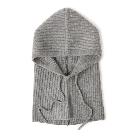 Soft Warm Wool Knitted Balaclava Hat For Women Cashmere Hooded Drawstring Ski Bonnet Neck Protect F 6