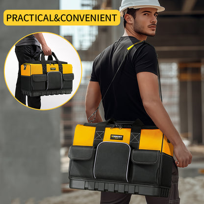 Durable Polyester Heavy-Duty Tool Bag with Wide Mouth & Waterproof Base, Adjustable Shoulder Strap