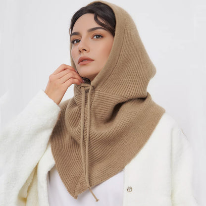 Women Winter Balaclava Hat Knitted Beanies For Girls Warm Outdoor Hooded Scarf With Neck Collar One 1