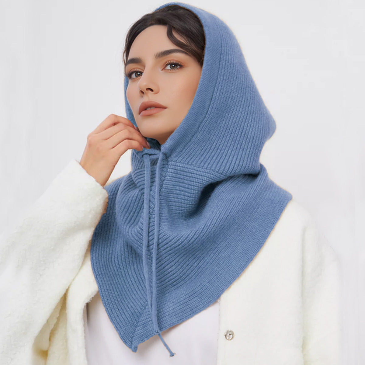 Women Winter Balaclava Hat Knitted Beanies For Girls Warm Outdoor Hooded Scarf With Neck Collar One 7