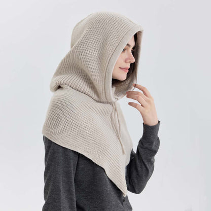Women Winter Balaclava Hat Knitted Beanies For Girls Warm Outdoor Hooded Scarf With Neck Collar One 8