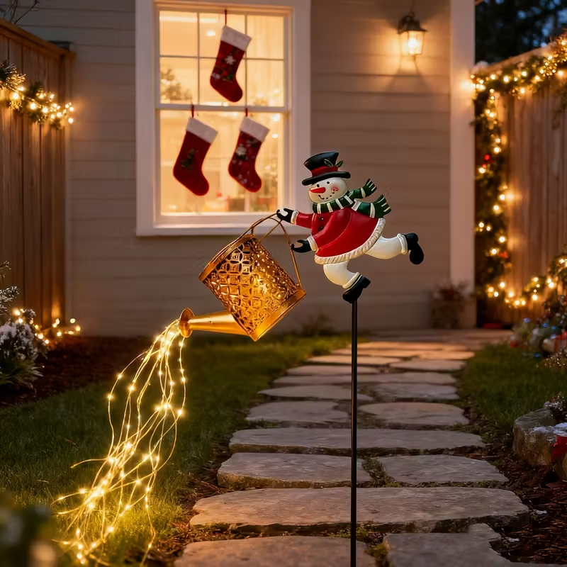 LED Santa Claus Watering Can Light, Solar Snowman Kettle Outdoor Garden Lights for Yard Lawn Christmas Decor
