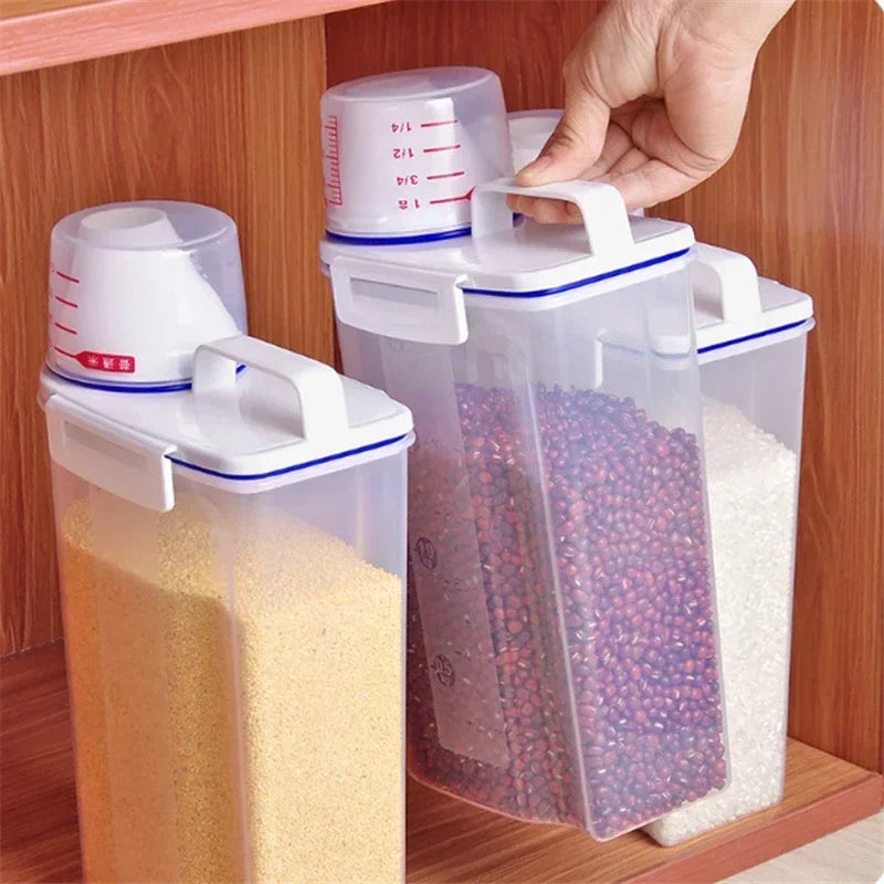 Transparent Sealed Rice Bucket Moistureproof Food Storage Tank With Measuring Cup InsectProof Kitch 1