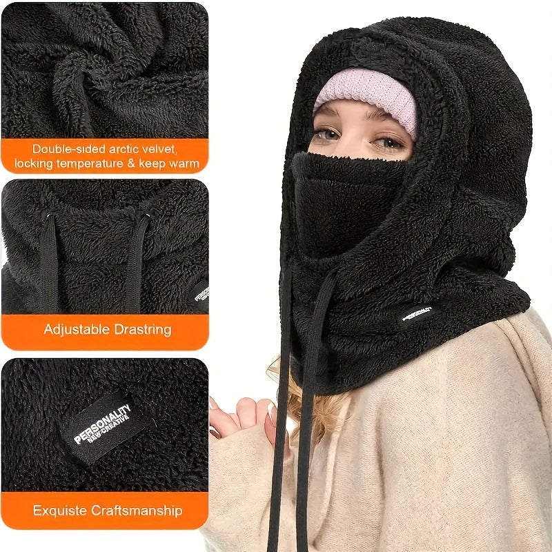 Lightweight Winter Plush Cap with Elastic Drawstring for Skiing and Outdoor Activities