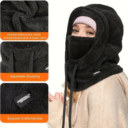 Lightweight Winter Plush Cap with Elastic Drawstring for Skiing and Outdoor Activities