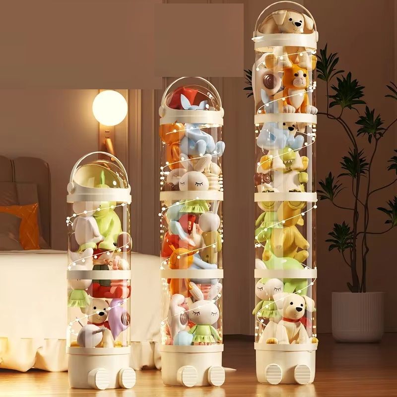 Doll Storage Box for Toys Organization, Plush Toy Storage Tube, Transparent Plastic Stuffed Storage Barrel Organizer