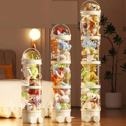 Doll Storage Box for Toys Organization, Plush Toy Storage Tube, Transparent Plastic Stuffed Storage Barrel Organizer