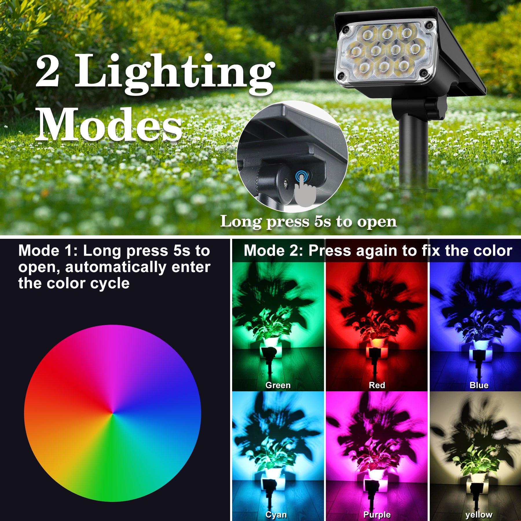 Solar Lamp Solar Power Light Adjustable Light Temperature Super Bright Solar Spotlight For Gardens 5