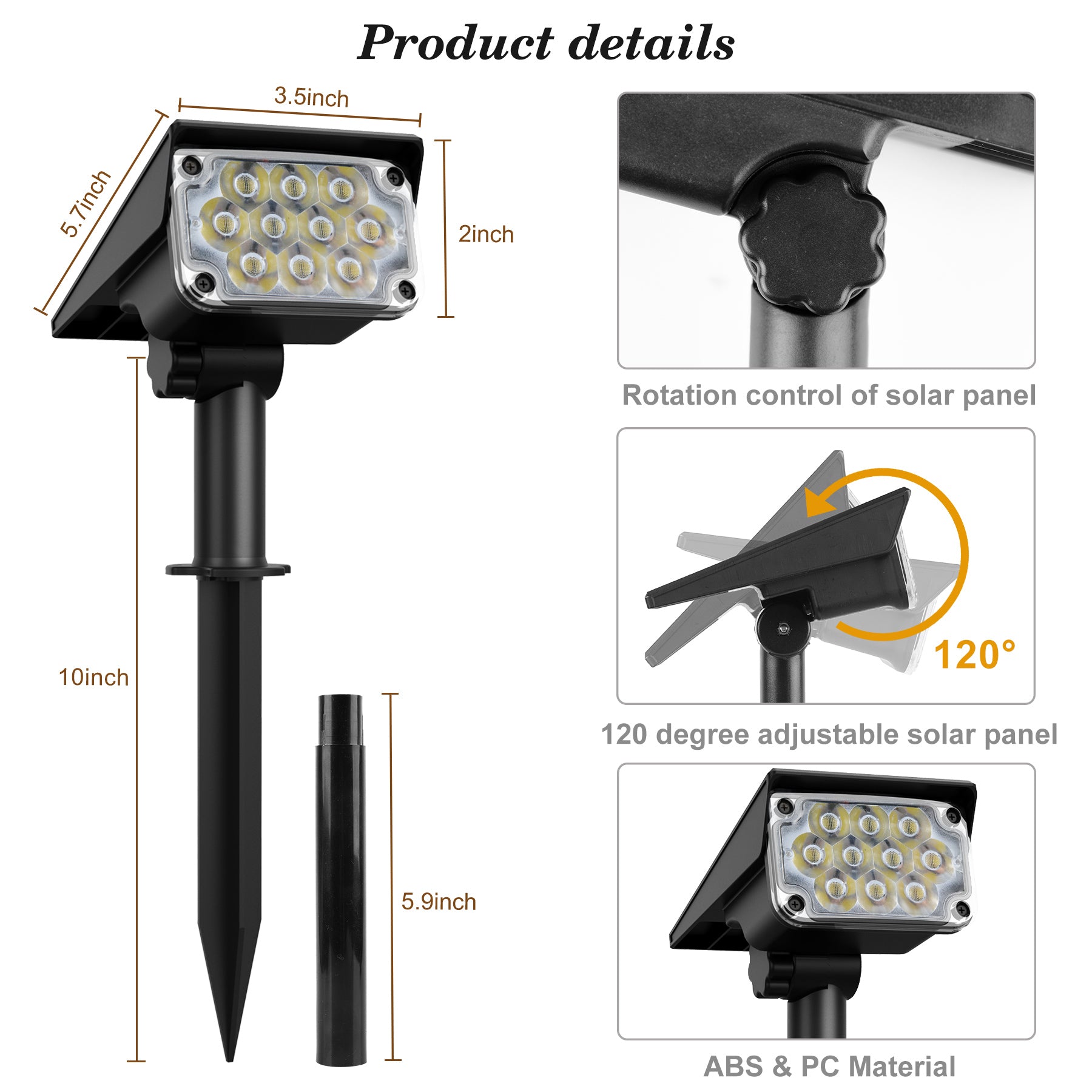 Solar Lamp Solar Power Light Adjustable Light Temperature Super Bright Solar Spotlight For Gardens 9