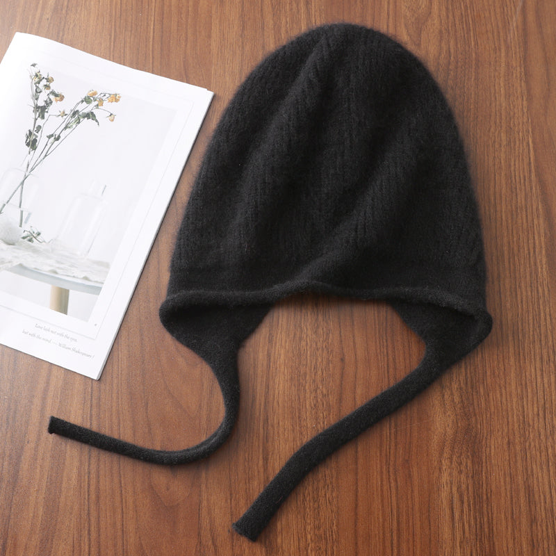 Cute Laceup Womens Winter Knitted Hats Pure Wool Pullover Beanie Windproof Earflap 6
