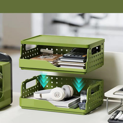 DIY Foldable Desktop Bookshelf Storage Box, Pegboard Notebook Organizer Rack, Office File Holder Desk Organizer