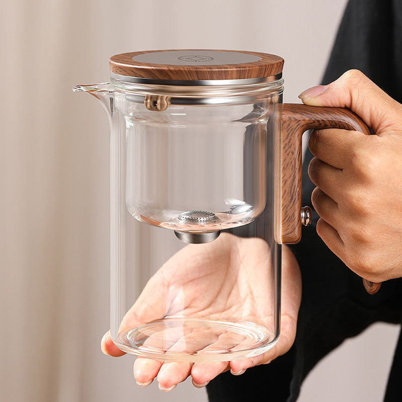 New Tea Pot with Magnetic Switch, Glass, Wood Handle, Tea Separation
