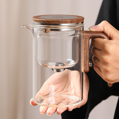 New Tea Pot with Magnetic Switch, Glass, Wood Handle, Tea Separation