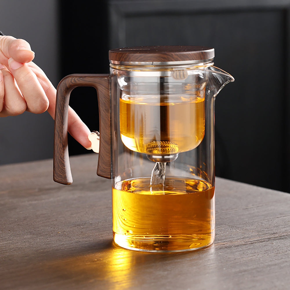 New Tea Pot With Magnetic Switch Glass Wood Handle Tea Separation 2