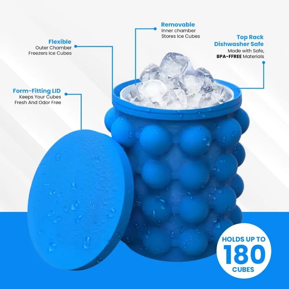 Premium Portable Silicone Ice Bucket  Large Ice Cube Mold  2in1 Ice Cube Maker For Whiskey Beer  Co 2