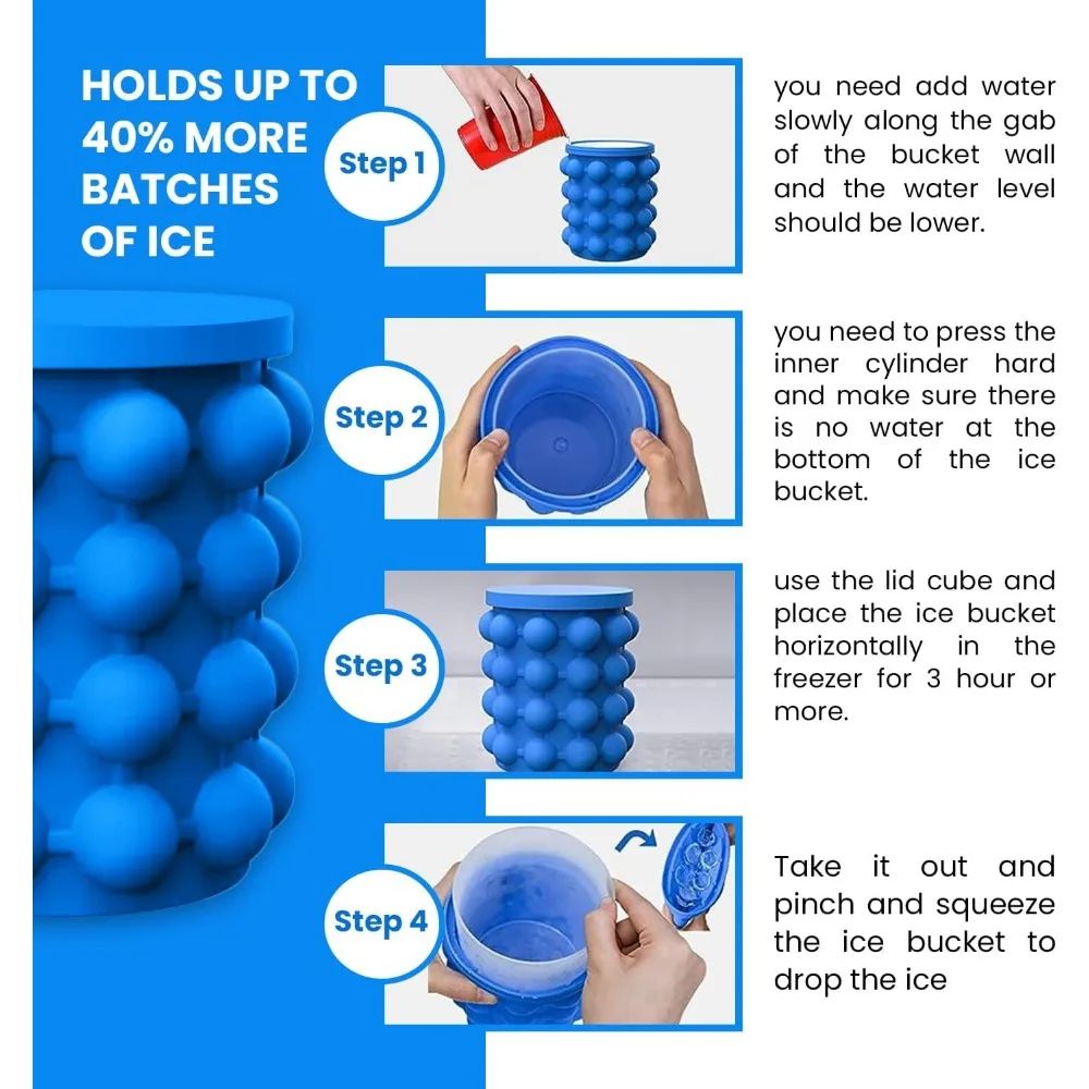 Premium Portable Silicone Ice Bucket  Large Ice Cube Mold  2in1 Ice Cube Maker For Whiskey Beer  Co 3