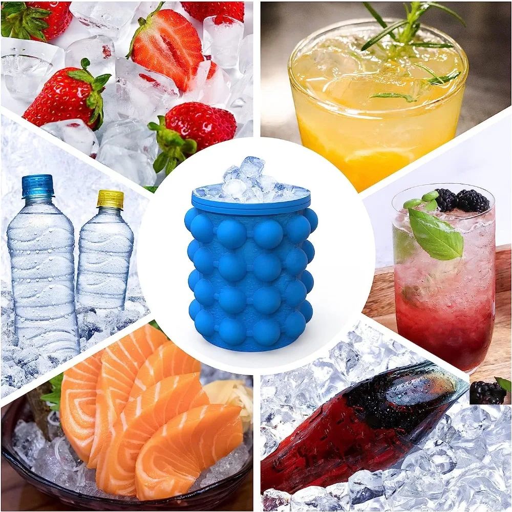 Premium Portable Silicone Ice Bucket  Large Ice Cube Mold  2in1 Ice Cube Maker For Whiskey Beer  Co 4