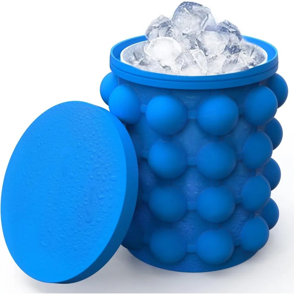 Premium Portable Silicone Ice Bucket  Large Ice Cube Mold  2in1 Ice Cube Maker For Whiskey Beer  Co 6