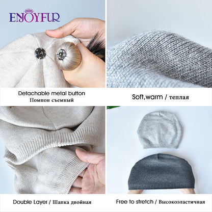Real Fur Pom Pom Beanies For Women Wool Knitted Thick Warm Winter Lined Fashion Ski Caps Lady Hat 5