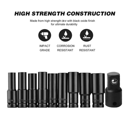 Universal Socket Metric Drive, Drive Metric Impact Socket Set, Deep Socket Set Wrench for Air Pneumatic Repair Tools