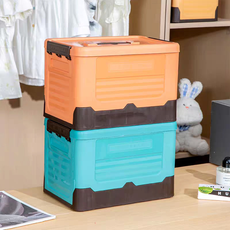 Folding Storage Box Organizer, Multifunction Large Plastic Basket with Lid, Foldable Storage Container for Sundries