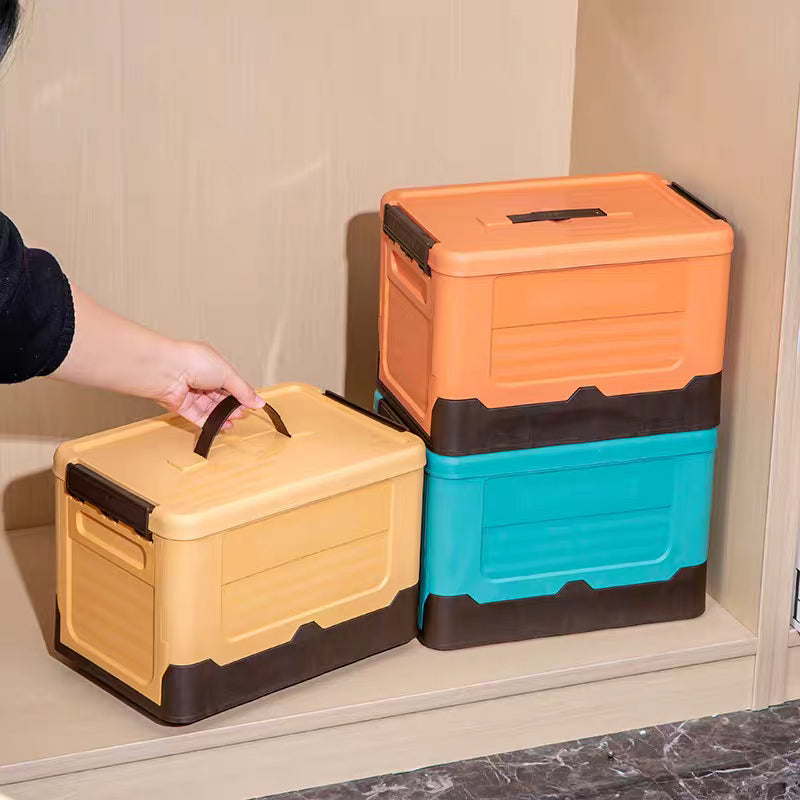 Folding Storage Box Organizer, Multifunction Large Plastic Basket with Lid, Foldable Storage Container for Sundries