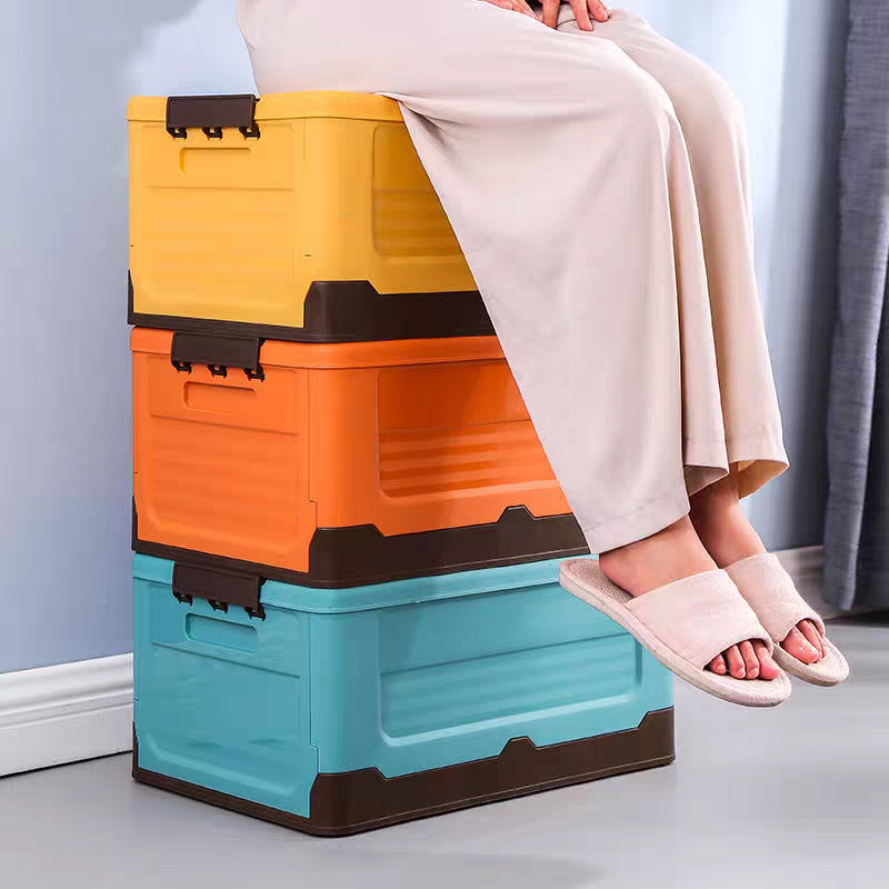 Folding Storage Box Organizer, Multifunction Large Plastic Basket with Lid, Foldable Storage Container for Sundries