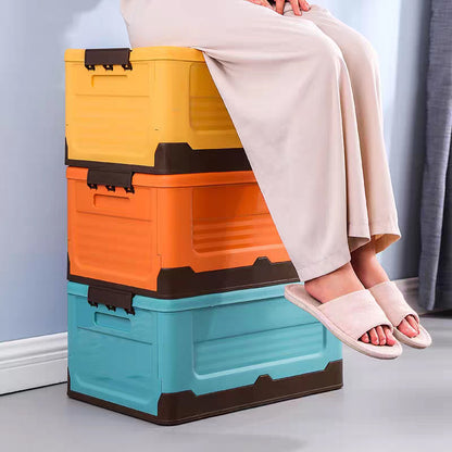 Folding Storage Box Organizer, Multifunction Large Plastic Basket with Lid, Foldable Storage Container for Sundries