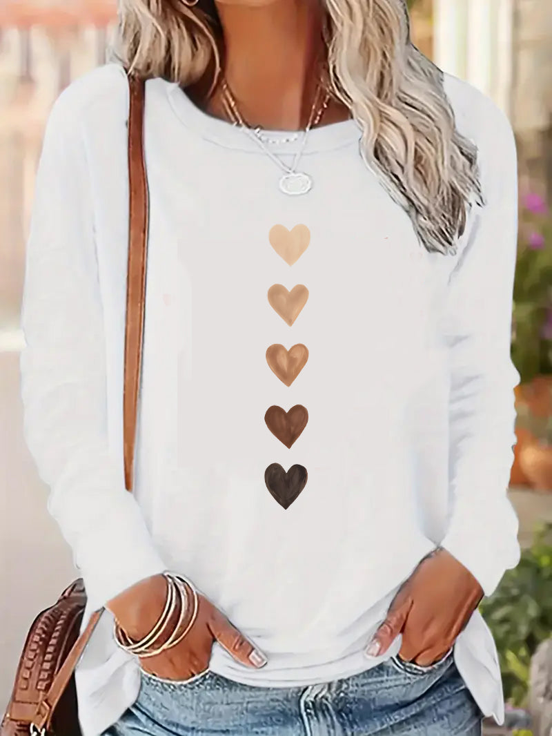 Vintage T Shirt Womens Print Crew Neck Love Heart Long Sleeve Top Casual TShirt 1