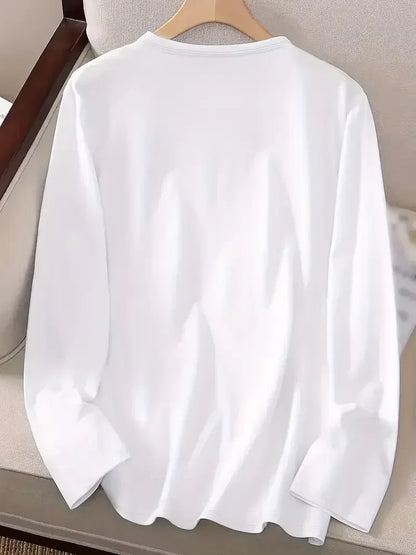 Vintage T Shirt Womens Print Crew Neck Love Heart Long Sleeve Top Casual TShirt 2