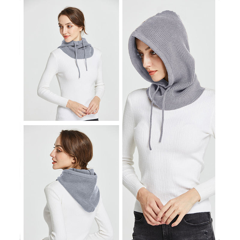 Winter Neck Cover Cashmere Knitted Hooded Hat Women Balaclava Skullies Beanies Face Ear Protect Woo 2