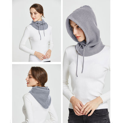 Winter Neck Cover Cashmere Knitted Hooded Hat Women Balaclava Skullies Beanies Face Ear Protect Woo 2