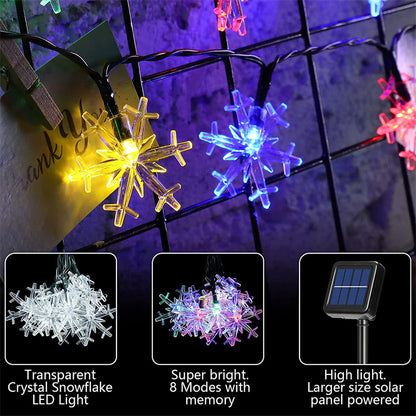 Solar Snowflake Garland Light String for Garden, Wedding & Christmas Outdoor Eave Decoration
