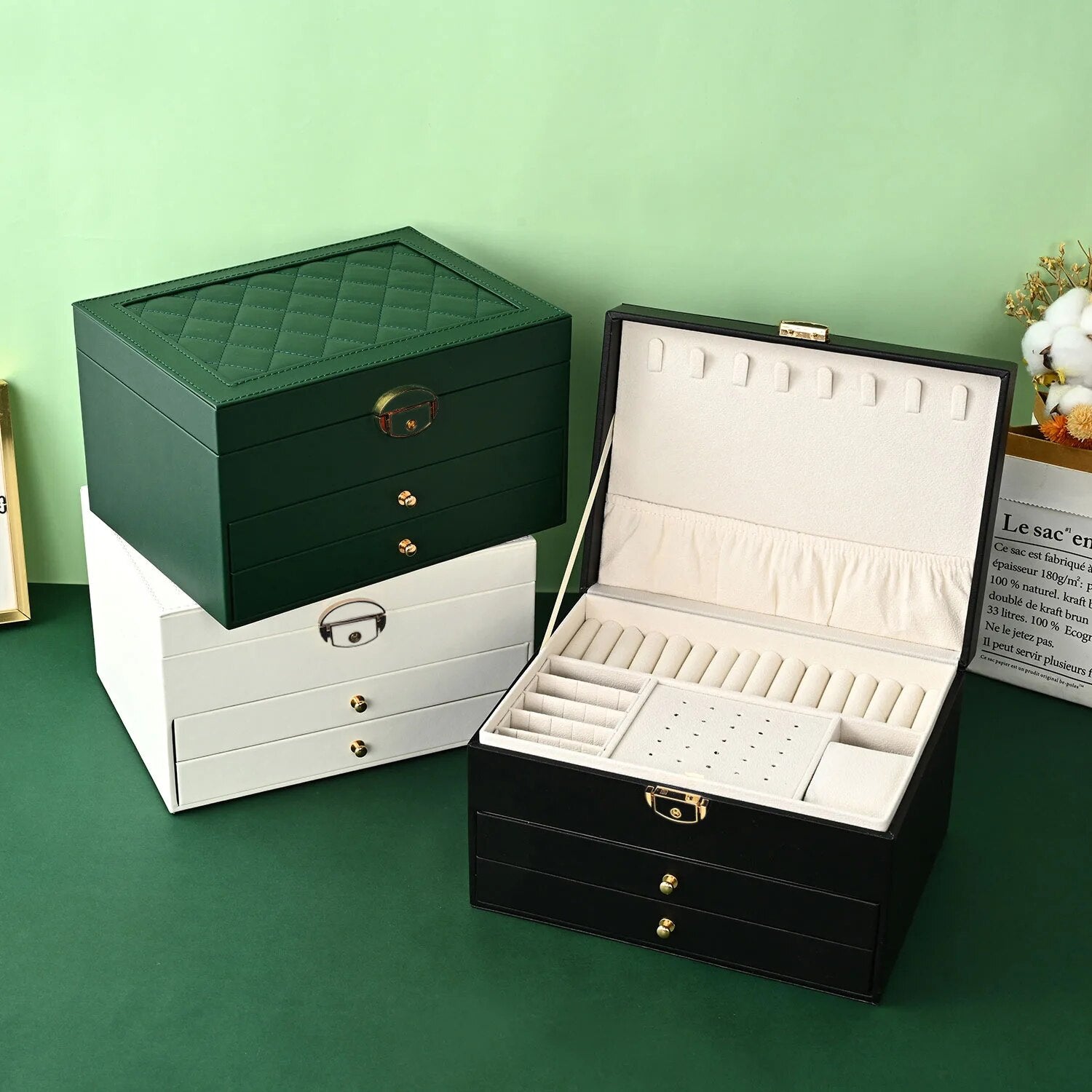 High-End Jewelry Box, Large Capacity Drawer-Type Earring Storage Organizer, Oxidation Finish, Multi-Layer Household