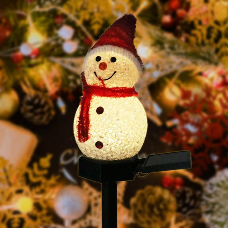 Solar Powered Xmas Pathway Lights, LED Snowman Solar Garden Light, Outdoor Ground Stake Light for Christmas